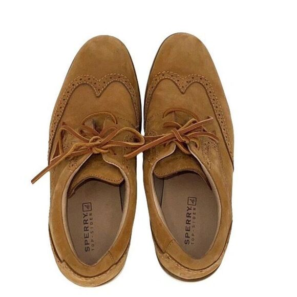 Sperry Top-Sider Light Tan Leather Wing-Tip Oxfords Men Size 9.5 M - Picture 3 of 9